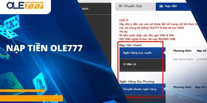 Hướng dẫn chi tiết nạp tiền OLE777 chính xác nhất